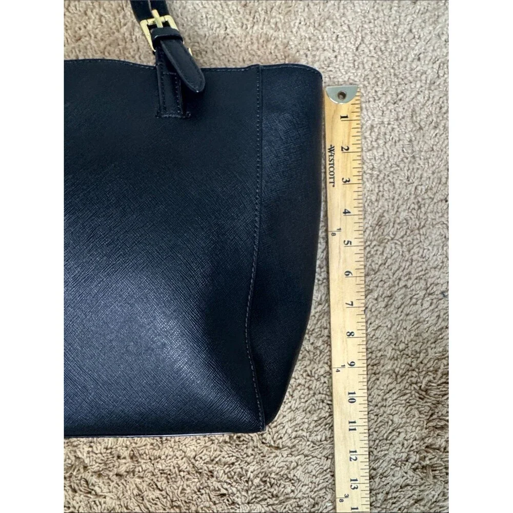 Tory Burch York Buckle Tote Black Saffiano Leather Gold Hardware Medium Classic